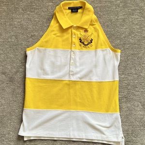 Ralph Lauren Sport Yellow/White Wide Striped Sleeveless Preppy Polo